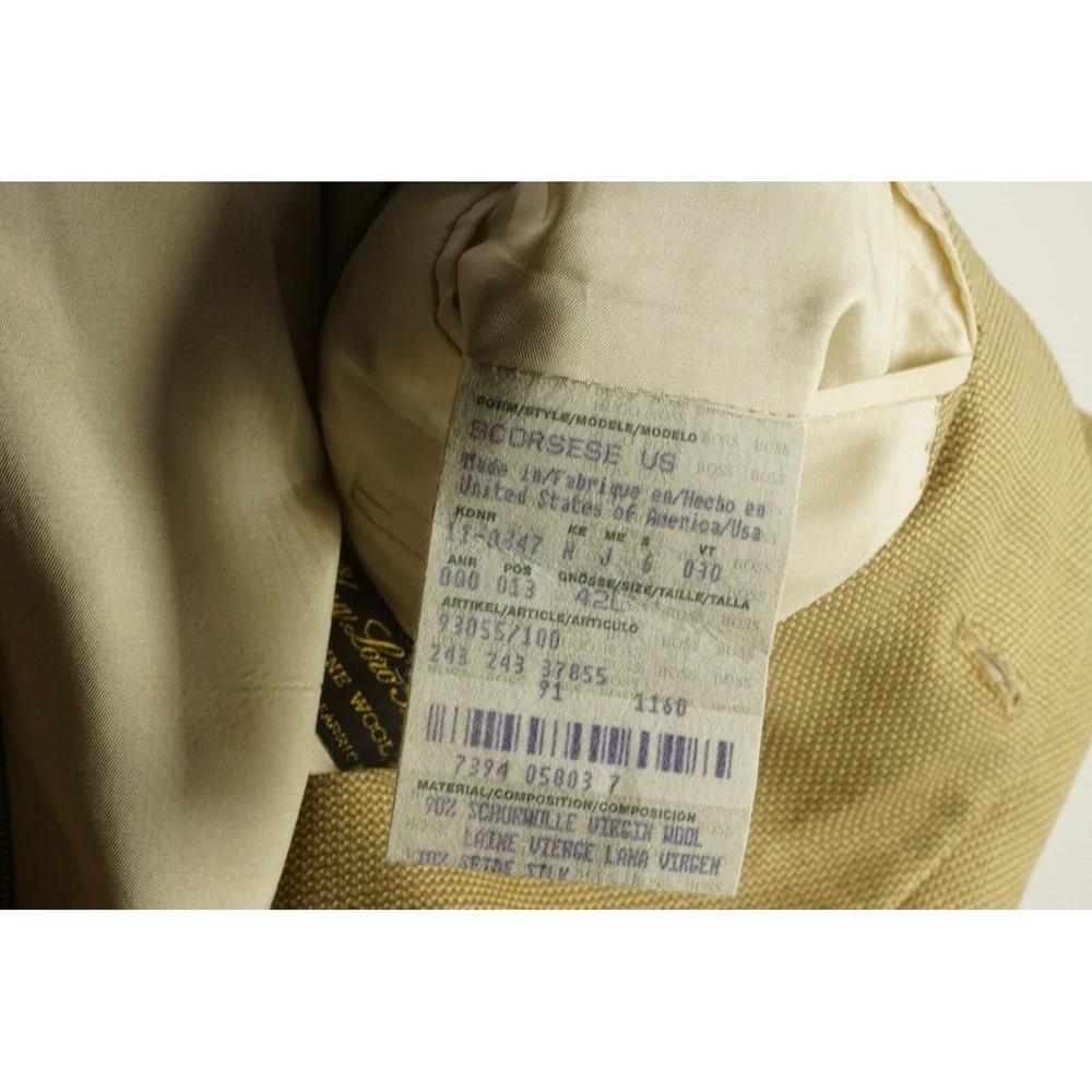 Hugo Boss Loro Piana Superfine Wool & Silk Men's 42L Basket‎ Woven Brown Blazer